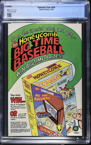 Fantastic Four #284 (11/85) Graded CGC 9.2 back cover