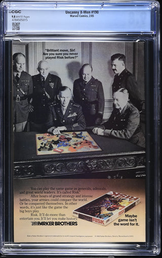 Uncanny X-Men #190 (2/85) Graded CGC 9.8 back cover
