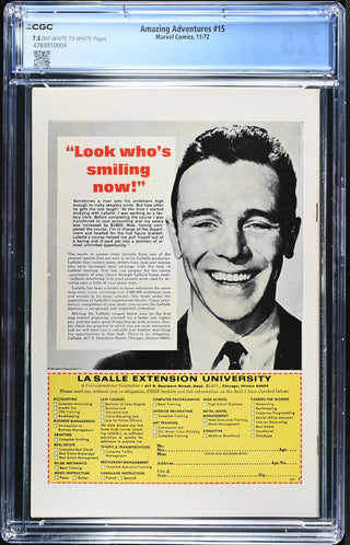 Amazing Adventures #15 (11/72) Graded CGC 7.5 back cover