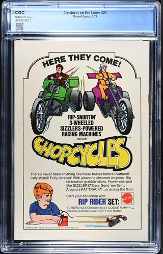 Creatures on the Loose #21 (1/73) Graded CGC 9.4 back cover