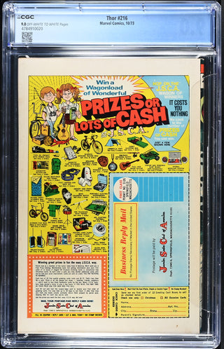 Thor #216 (10/73) Graded CGC 9.0 back cover