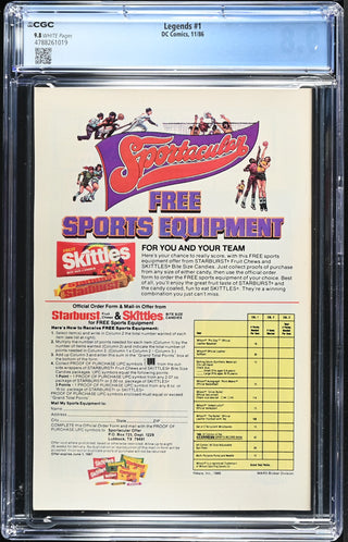 Legends #1 (11/86) Graded CGC 9.8 back cover
