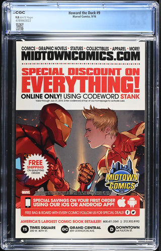 Howard the Duck #9 (9/16) Graded CGC 9.8 back cover