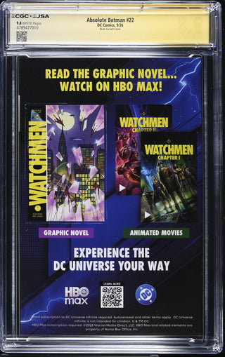 Absolute Batman #22 (9/26) Graded CGC 9.8 Bean Variant Cover back cover