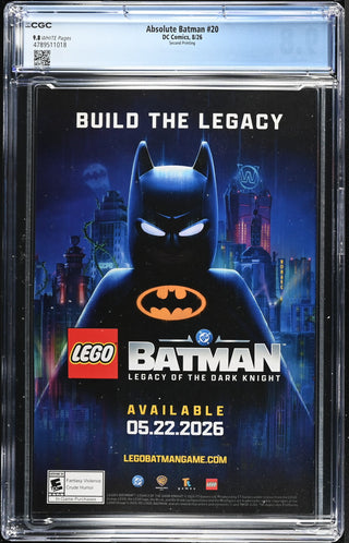 Absolute Batman #20 (8/26) Graded CGC 9.8 Second Printing back cover