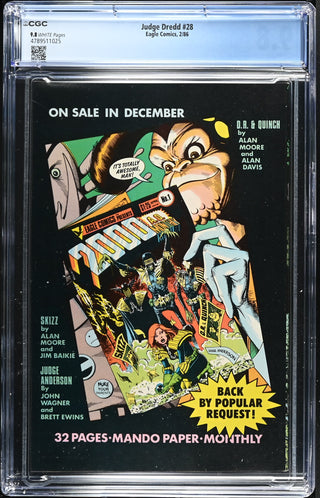 Judge Dredd #28 (2/86) Graded CGC 9.8 back cover