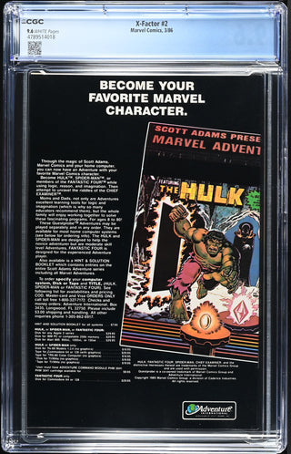 X-Factor #2 (3/86) Graded CGC 9.6 back cover