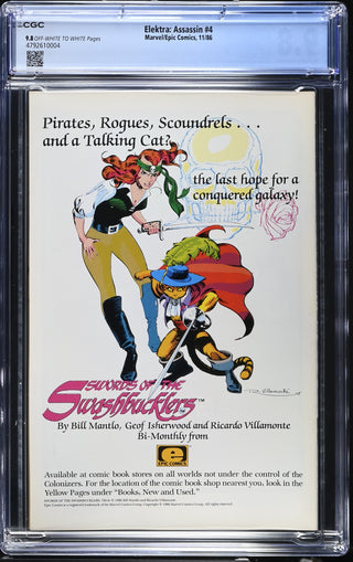Elektra: Assassin #4 (11/86) Graded CGC 9.8 back cover