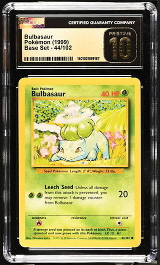 1999 Base Set Bulbasaur 44/102 CGC PRISTINE 10