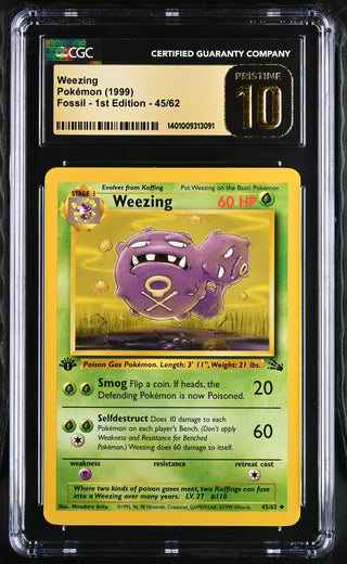 1999 Fossil - 1st Ed. Weezing 45/62 CGC PRISTINE 10