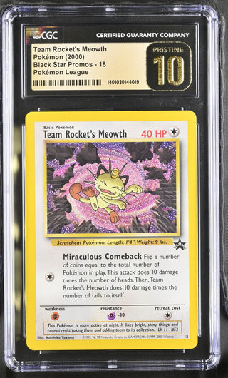 2000 Black Star Promos Team Rocket's Meowth 18 Pokémon League CGC PRISTINE 10