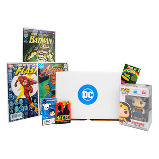 Mystery Grail DC Mega Box - Funko Pop, Sealed Card Packs, Comics, Enamel Pin & Bonus Items