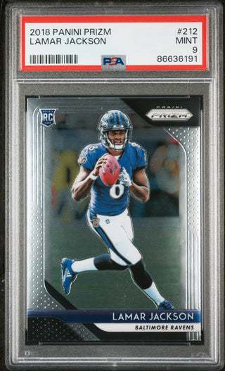 2018 PANINI PRIZM LAMAR JACKSON #212 - PSA 9 ROOKIE CARD