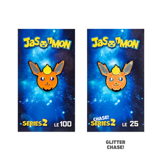 JasonMon Series 2 Flareon enamel pin, 7BAP exclusive: common (LE 100) and glitter chase (LE 25)