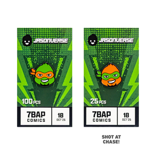 Jasonverse "Mikey" turtle enamel pin, 7BAP exclusive: common (100 made) and color chase (25 made)
