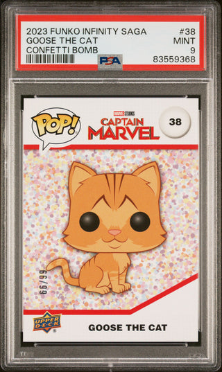 2023 UPPER DECK FUNKO POP MARVEL  GOOSE THE CAT CONFETTI BOMB #38  PSA 9