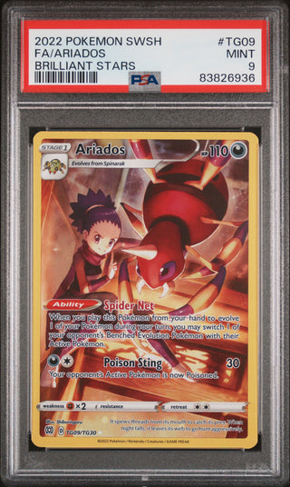 2022 POKEMON SWORD & SHIELD BRILLIANT STARS Full Art ARIADOS #TG09 PSA 9