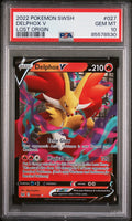 2022 POKEMON SWORD & SHIELD LOST ORIGIN DELPHOX V #27 - Graded PSA GEM MT 10