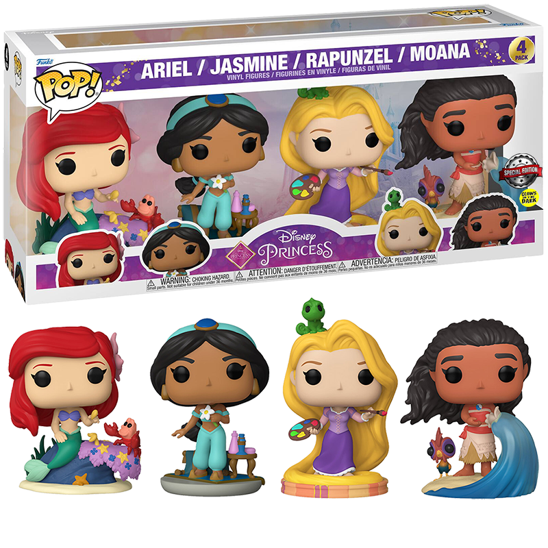 Ariel / Jasmine / Rapunzel / Moana (Glow in the Dark) 4-Pack - Special ...