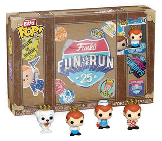 Bitty Pop! Freddy w/ Apron, Freddy as Big Boy, Freddy, Proto the Dog 4-Pack - Fun on the Run Travel Exclusive
