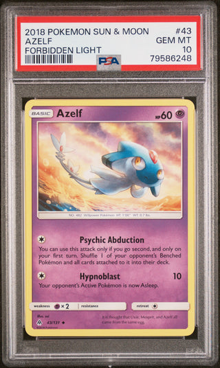 2018 POKEMON SUN & MOON FORBIDDEN LIGHT AZELF #43 - PSA GEM MT 10