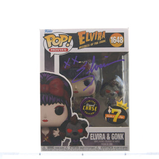 * Funko Pop! Signed Elvira & Gonk Moonlight, Mistress of the Dark 1648 – 7BAP Exclusive Vinyl Figure in PopShield Protector **Signed Chase**