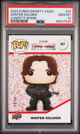 2023 UPPER DECK FUNKO POP MARVEL  WINTER SOLDIER CONFETTI BOMB #97  PSA 10