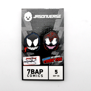 * Jason Signed Pin – Artist Proof NYCC Jasonverse Venom and Carnage Enamel Pin Set – 7BAP Exclusive