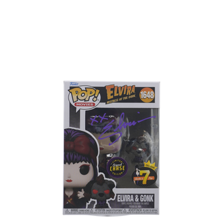 * Funko Pop! Signed Elvira & Gonk Moonlight, Mistress of the Dark 1648 – 7BAP Exclusive Vinyl Figure in PopShield Protector **Signed Chase**