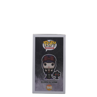 * Funko Pop! Signed Elvira & Gonk Moonlight, Mistress of the Dark 1648 – 7BAP Exclusive Vinyl Figure in PopShield Protector **Signed Chase**