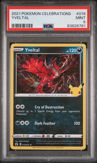 2021 POKEMON CELEBRATIONS YVELTAL  #19 - PSA 9